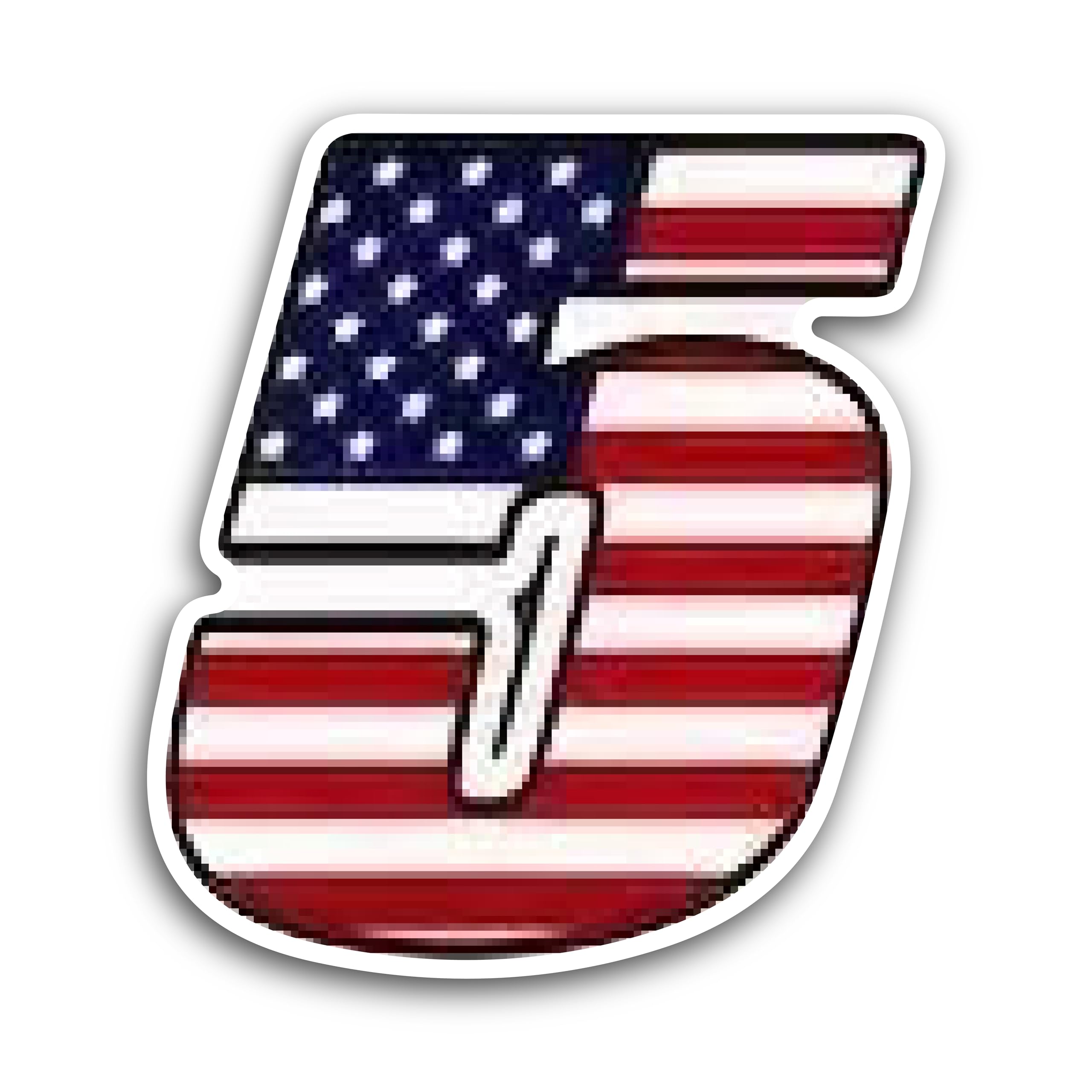 2 (Pieces) 3" and 5" Number Five in American Flag Color Decal Sticker, Waterproof Vinyl Decals for M