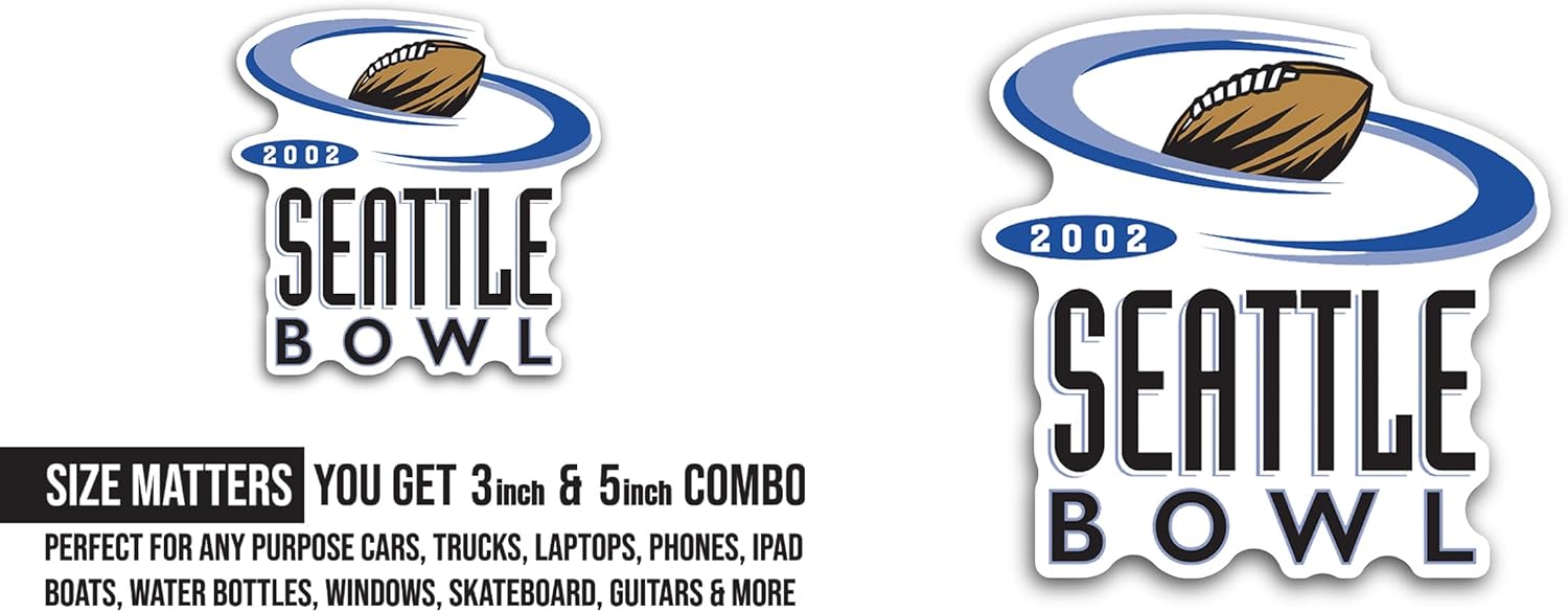 2 (Pieces) 3" and 5" Seattle B0wl Logo Sticker, Waterproof Vinyl Decals for Many Purpose Like Cars, Trucks, Laptops, Phones, Windows and More