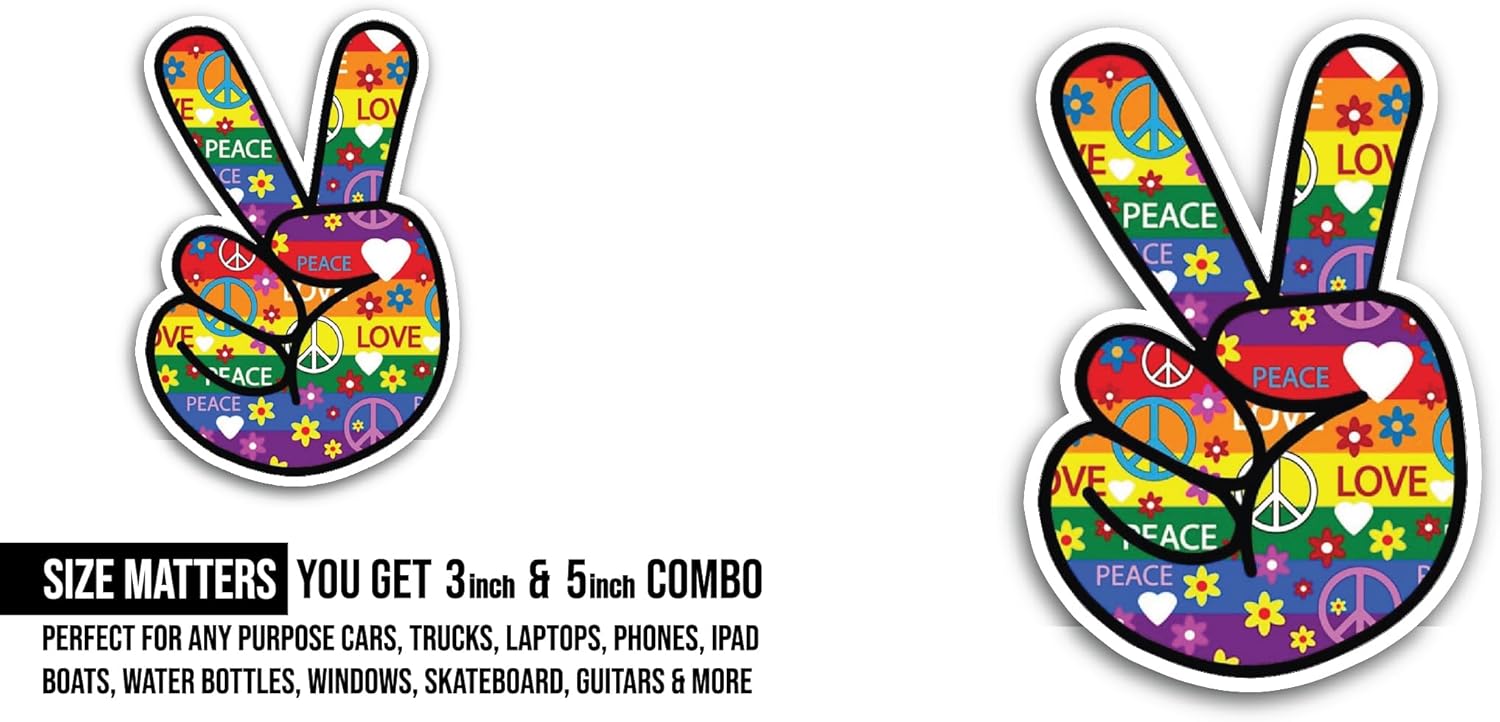 2 (Pieces) 3" and 5" Colorful Fingers Sign Sticker, Waterproof Vinyl Decals for Many Purpose Like Cars, Trucks, Laptops, Phones, Windows and More