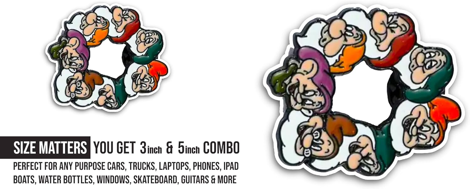2 (Pieces) 3" and 5" Seven Dwarfs Sticker, Waterproof Vinyl Decals for Many Purpose Like Cars, Trucks, Laptops, Phones, Windows and More