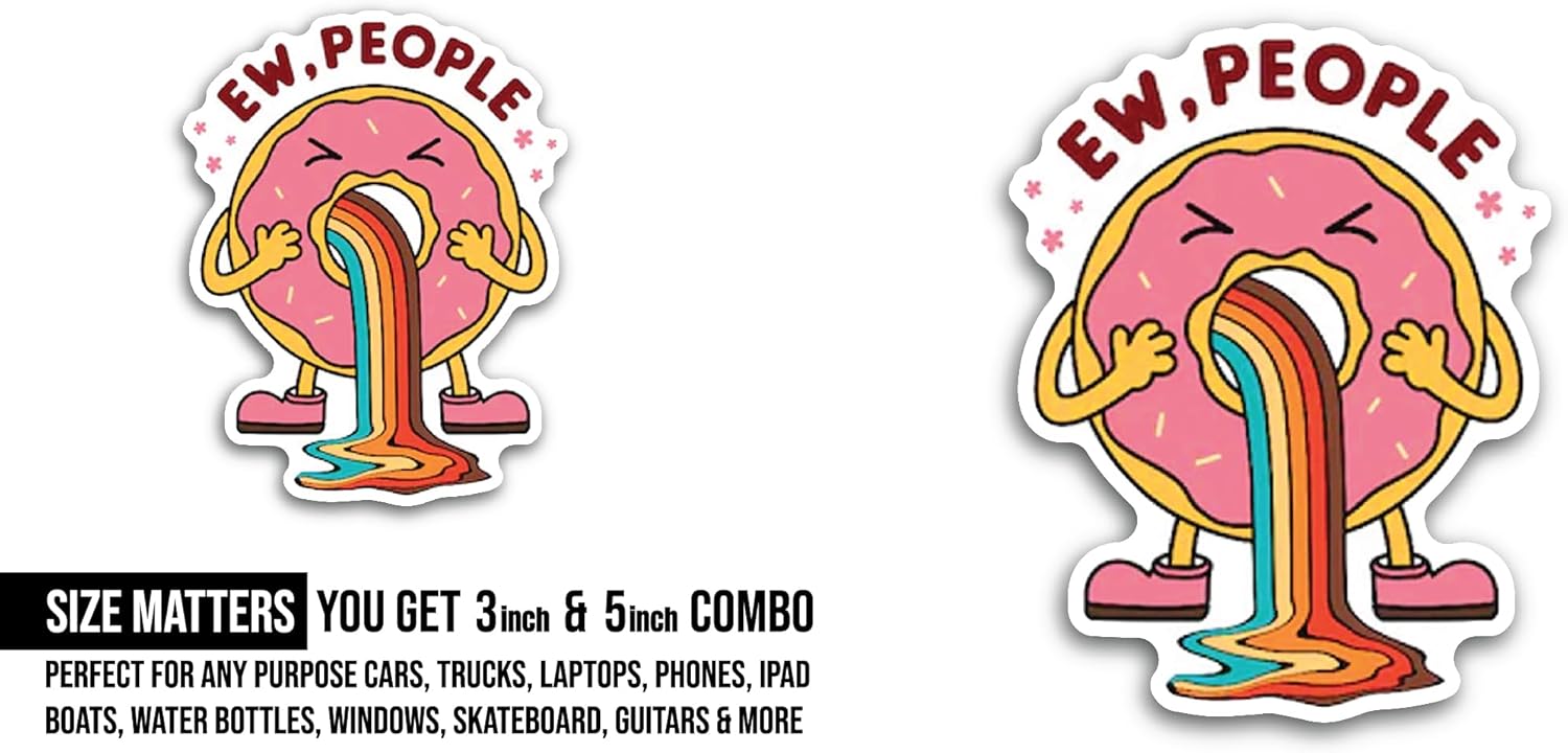 2 (Pieces) 3" and 5" Ew, People Sticker, Waterproof Vinyl Decals for Many Purpose Like Cars, Trucks, Laptops, Phones, Windows and More