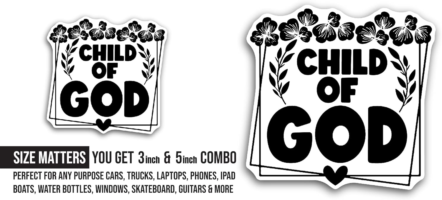 2 (Pieces) 3" and 5" Child of God Text Sticker, Waterproof Vinyl Decals for Many Purpose Like Cars, Trucks, Laptops, Phones, Windows and More