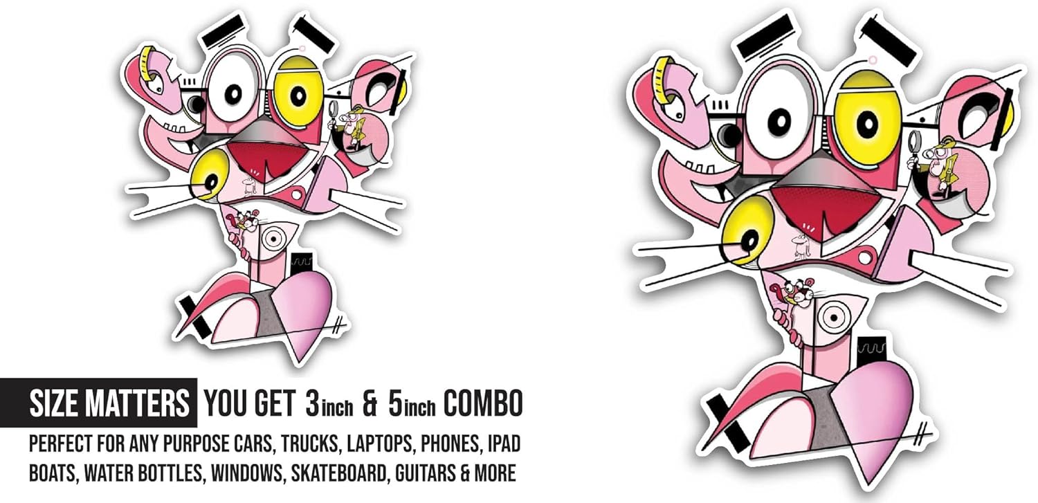 2 (Pieces) 3" and 5" Pink Color Panther Art Sticker, Waterproof Vinyl Decals for Many Purpose Like Cars, Trucks, Laptops, Phones, Windows and More