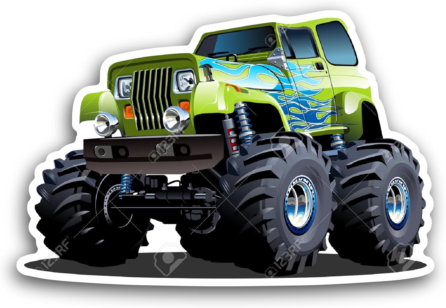 2 (Pieces) 3" and 5" Cartoon Green Monster Truck Sticker, Waterproof Vinyl Decals for Many Purpose Like Cars, Trucks, Laptops, Phones, Windows and More