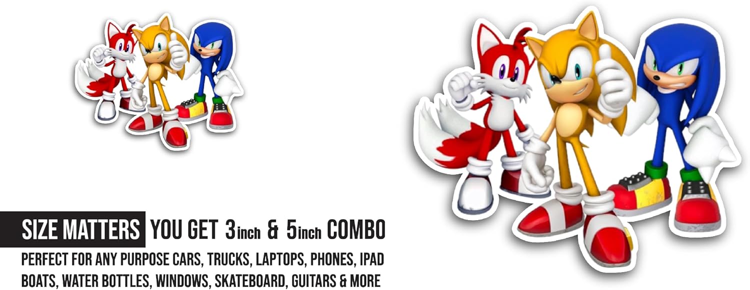 2 (Pieces) 3" and 5" Team S0nic Sticker, Waterproof Vinyl Decals for Many Purpose Like Cars, Trucks, Laptops, Phones, Windows and More