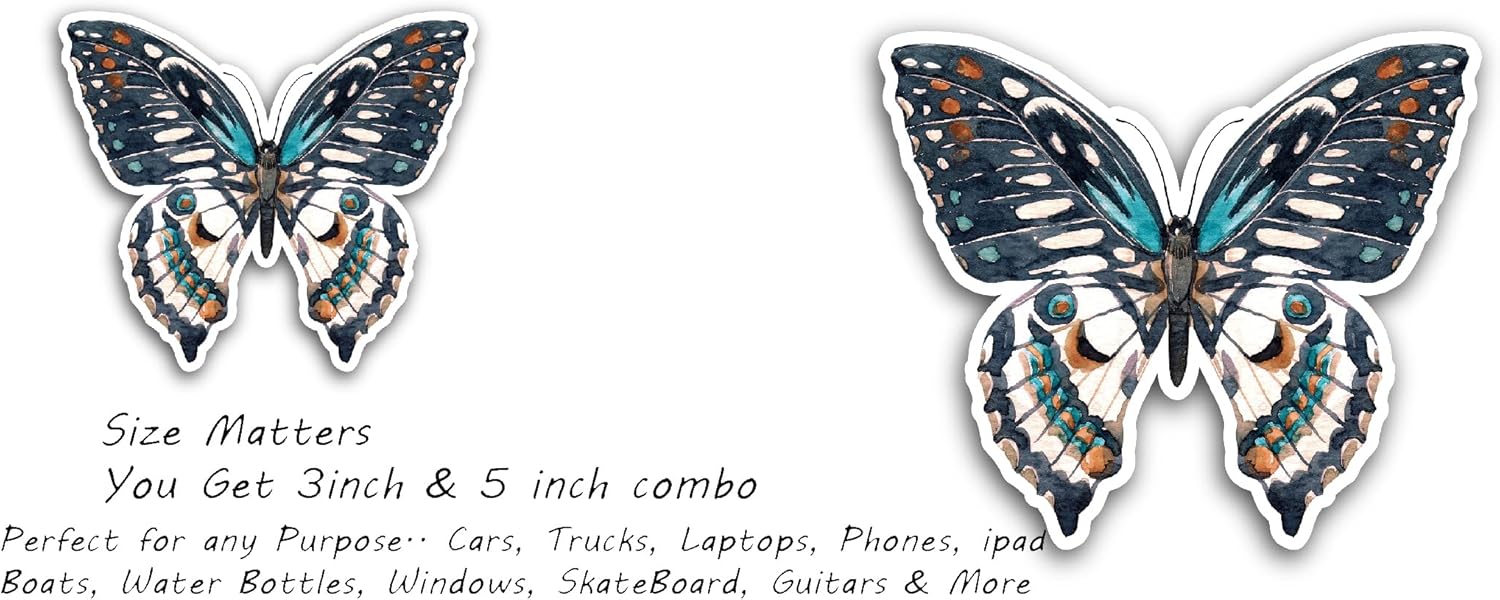 2 (Pieces) 3" and 5" Butterfly Decals Sticker, Waterproof Vinyl Decals for Many Purpose Like Cars, Trucks, Laptops, Phones, Windows and More