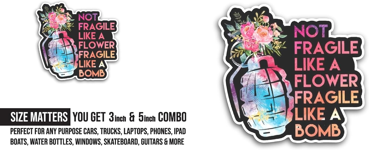 2 (Pieces) 3" and 5" Not Fragile Sticker, Waterproof Vinyl Decals for Many Purpose Like Cars, Trucks, Laptops, Phones, Windows and More