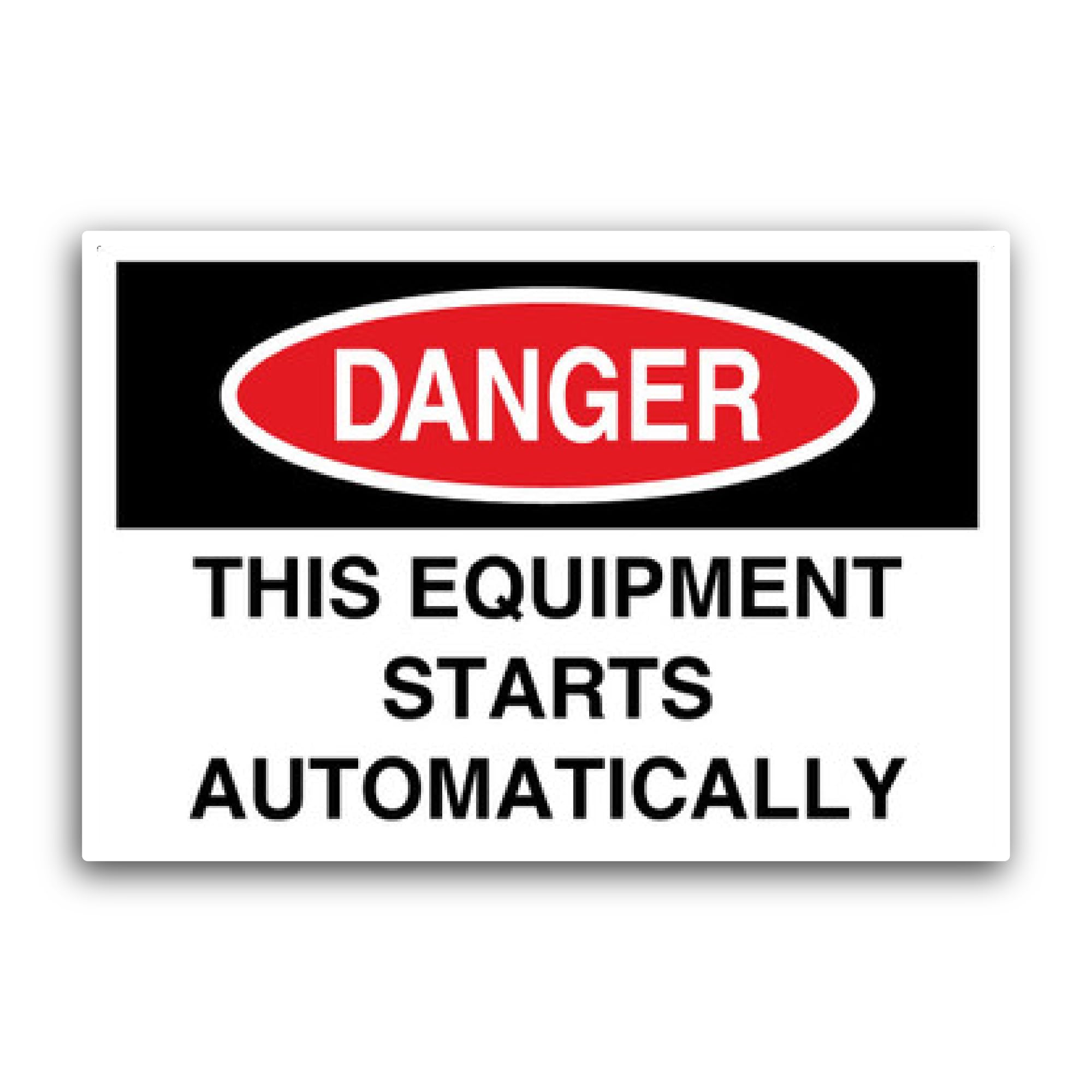 2 (Pieces) 3" and 5" Danger This Equipment Starts Automatically Sign Sticker, Waterproof Vinyl Decal