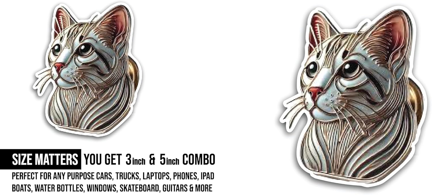 2 (Pieces) 3" and 5" Cat Sticker, Waterproof Vinyl Decals for Many Purpose Like Cars, Trucks, Laptops, Phones, Windows and More