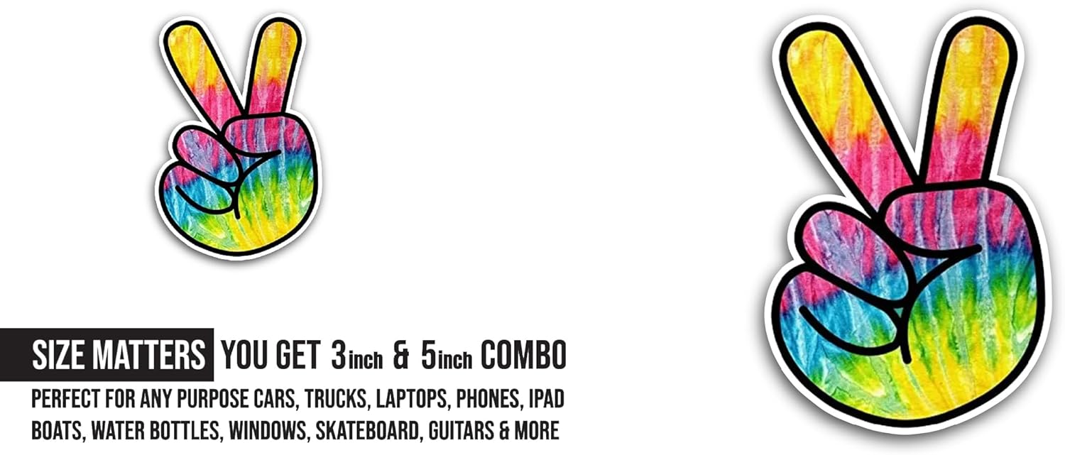 2 (Pieces) 3" and 5" Tie Dye Peace Sign Sticker, Waterproof Vinyl Decals for Many Purpose Like Cars, Trucks, Laptops, Phones, Windows and More