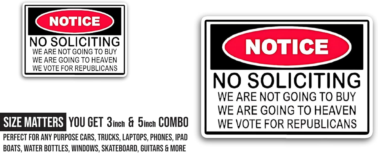 2 (Pieces) 3" and 5" Notice No Soliciting Sticker, Waterproof Vinyl Decals for Many Purpose Like Cars, Trucks, Laptops, Phones, Windows and More