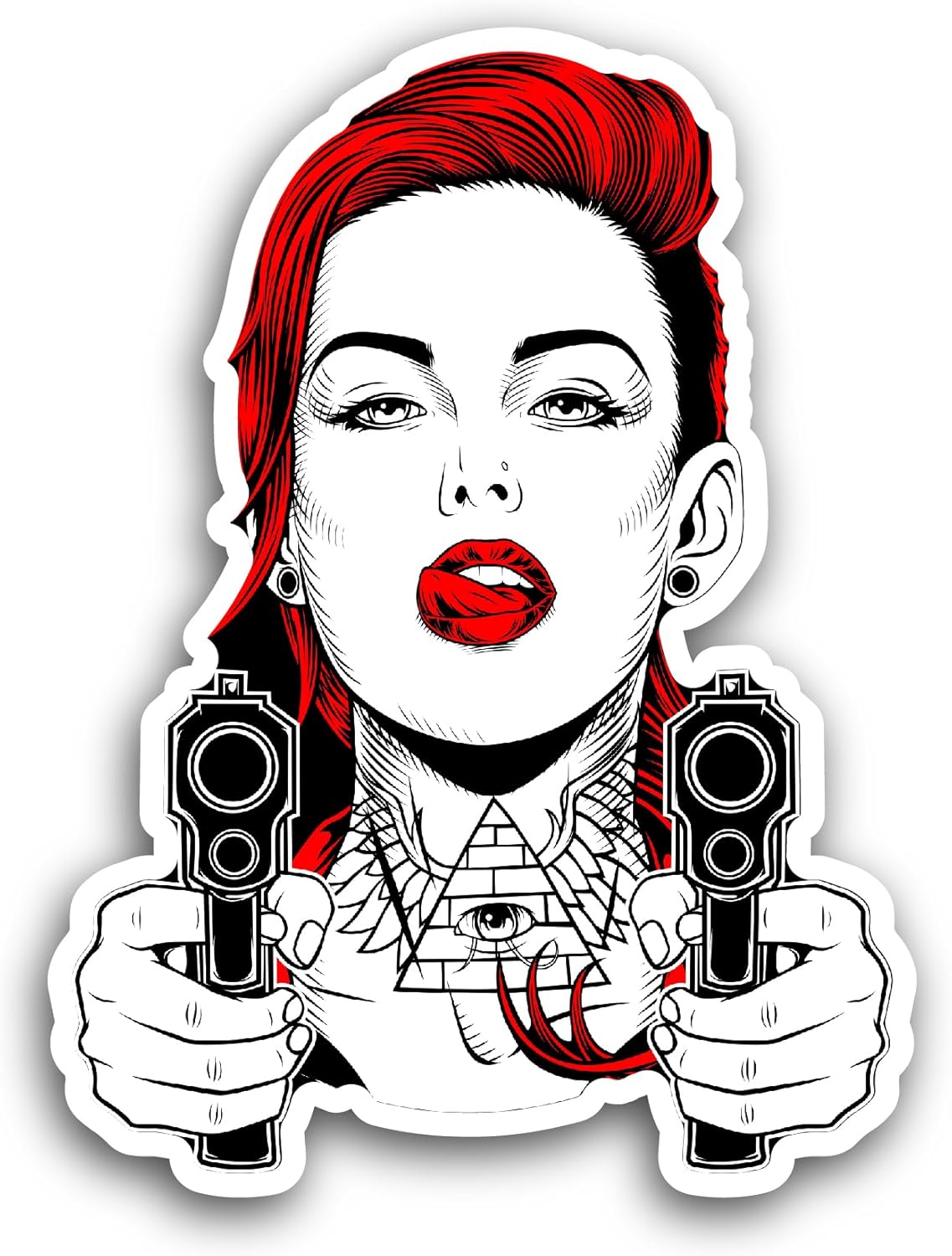 2 (Pieces) 3" and 5" Beautiful Woman Holding a Gun Hand Sticker, Waterproof Vinyl Decals for Many Purpose Like Cars, Trucks, Laptops, Phones, Windows and More