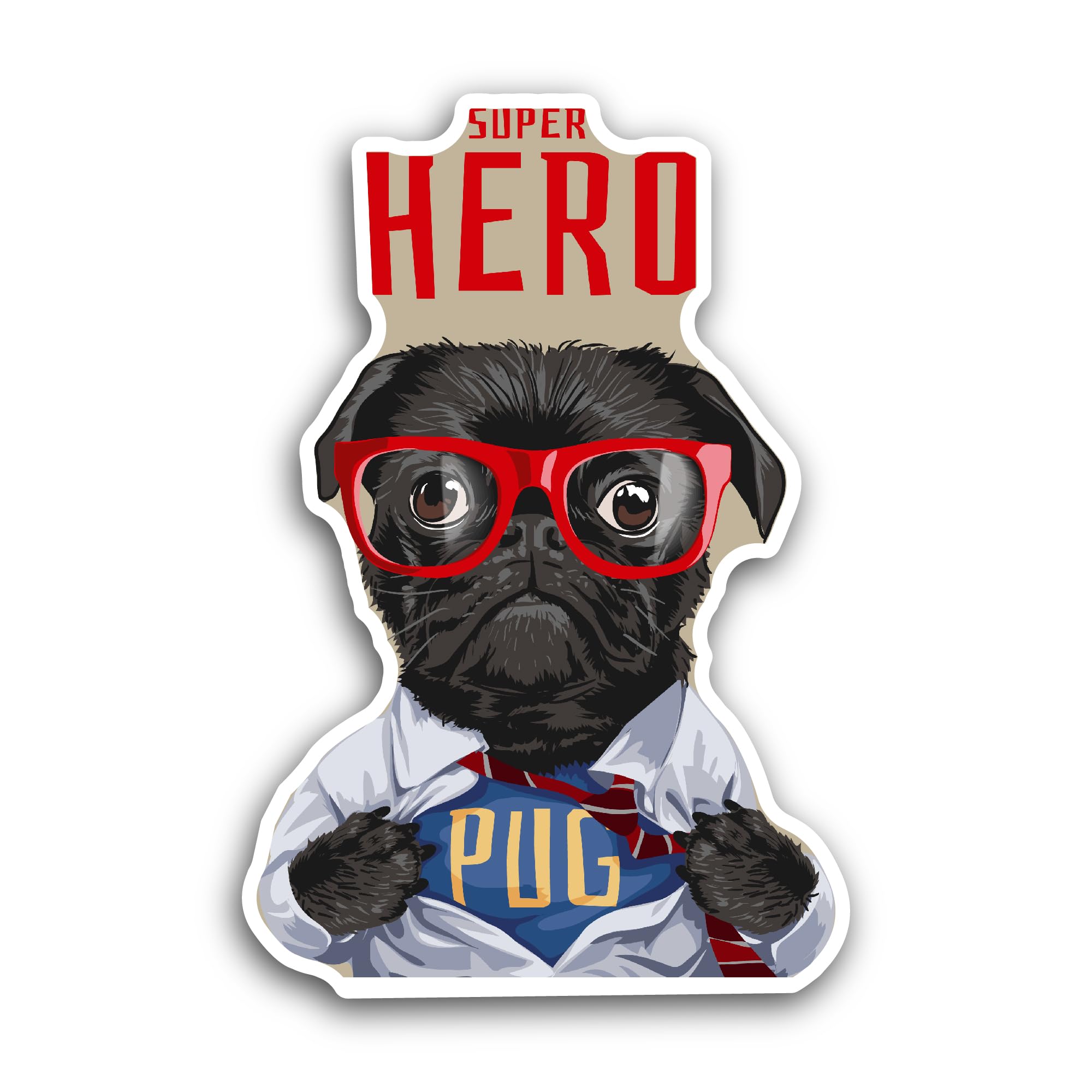 2 (Pieces) 3" and 5" Super Hero Pug Dog Sticker, Waterproof Vinyl Decals for Many Purpose Like Cars,