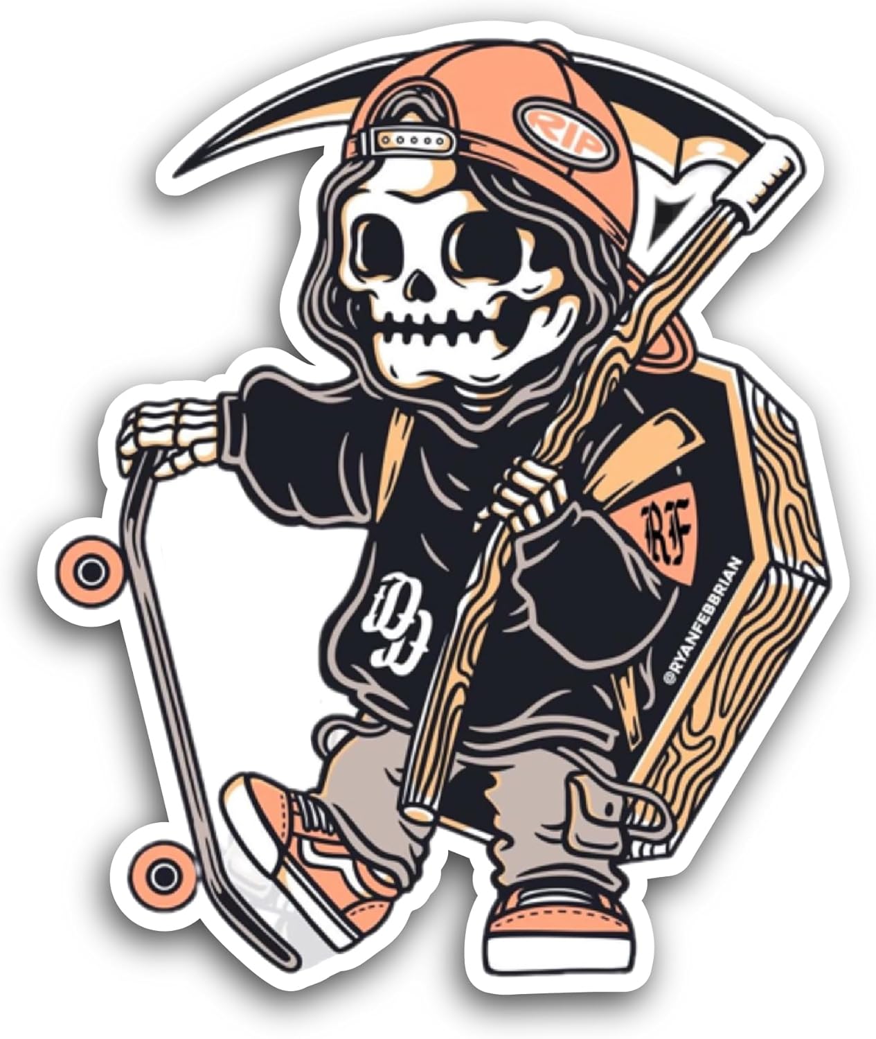 2 (Pieces) 3" and 5" Little Grim Reaper Sticker, Waterproof Vinyl Decals for Many Purpose Like Cars, Trucks, Laptops, Phones, Windows and More