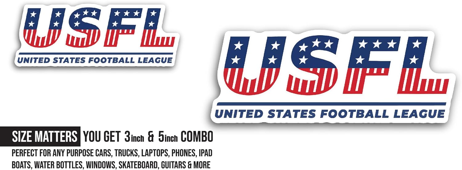 2 (Pieces) 3" and 5" United States F00tball League Sticker, Waterproof Vinyl Decals for Many Purpose Like Cars, Trucks, Laptops, Phones, Windows and More