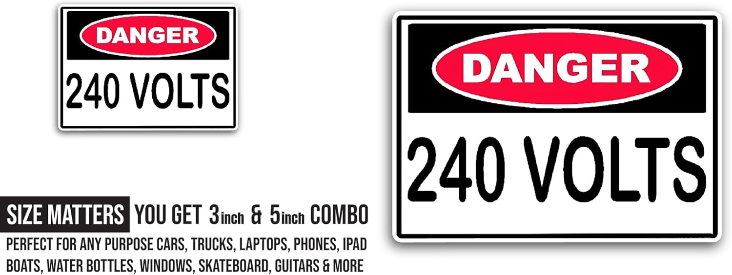 2 (Pieces) 3" and 5" Danger 240 Volts Sticker, Waterproof Vinyl Decals for Many Purpose Like Cars, Trucks, Laptops, Phones, Windows and More
