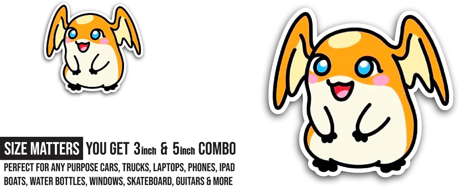 2 (Pieces) 3" and 5" Cartoon White Cat Sticker, Waterproof Vinyl Decals for Many Purpose Like Cars, Trucks, Laptops, Phones, Windows and More