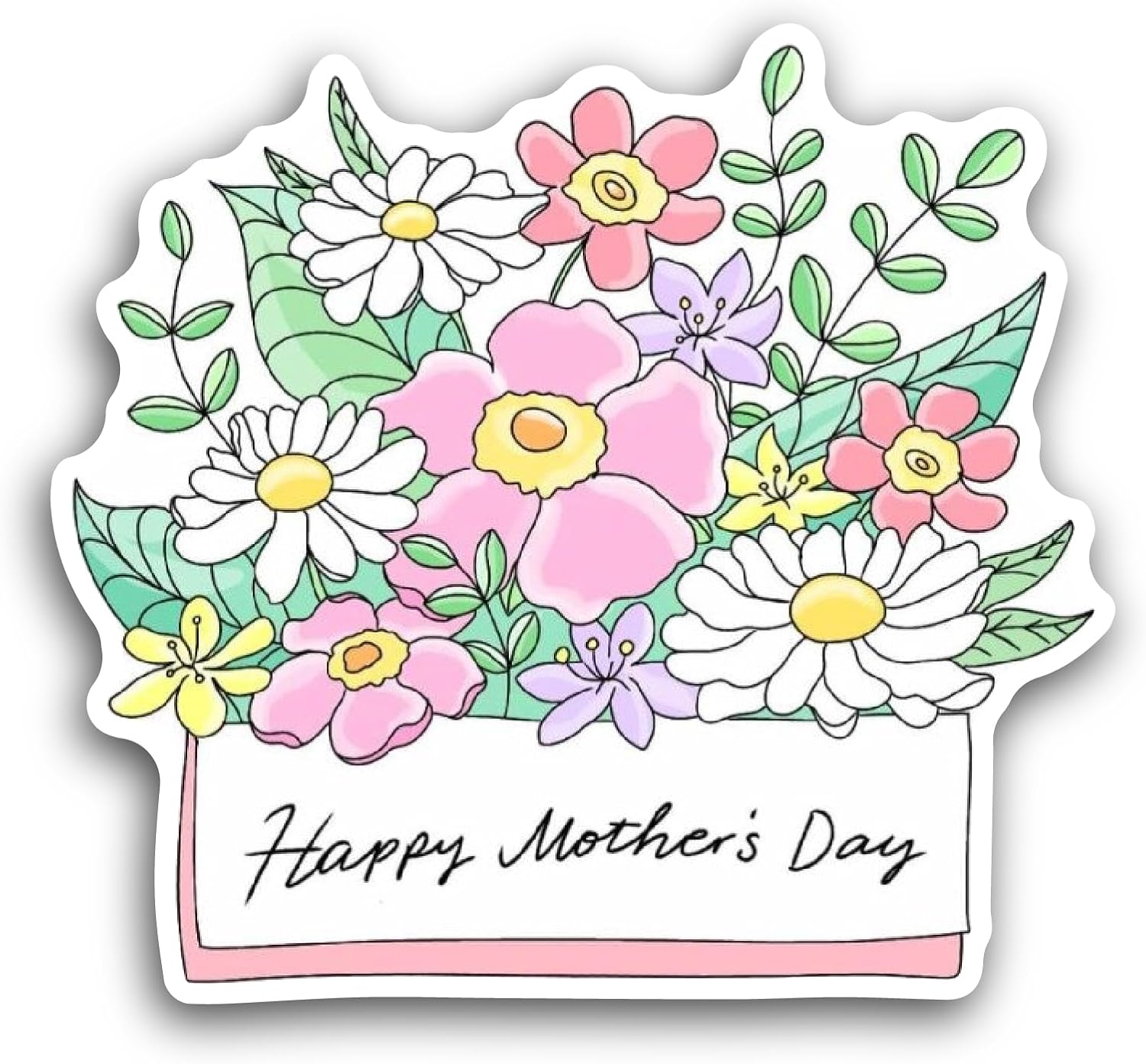 2 (Pieces) 3" and 5" Happy Mother's Day Text with Flowers Sticker, Waterproof Vinyl Decals for Many Purpose Like Cars, Trucks, Laptops, Phones, Windows and More