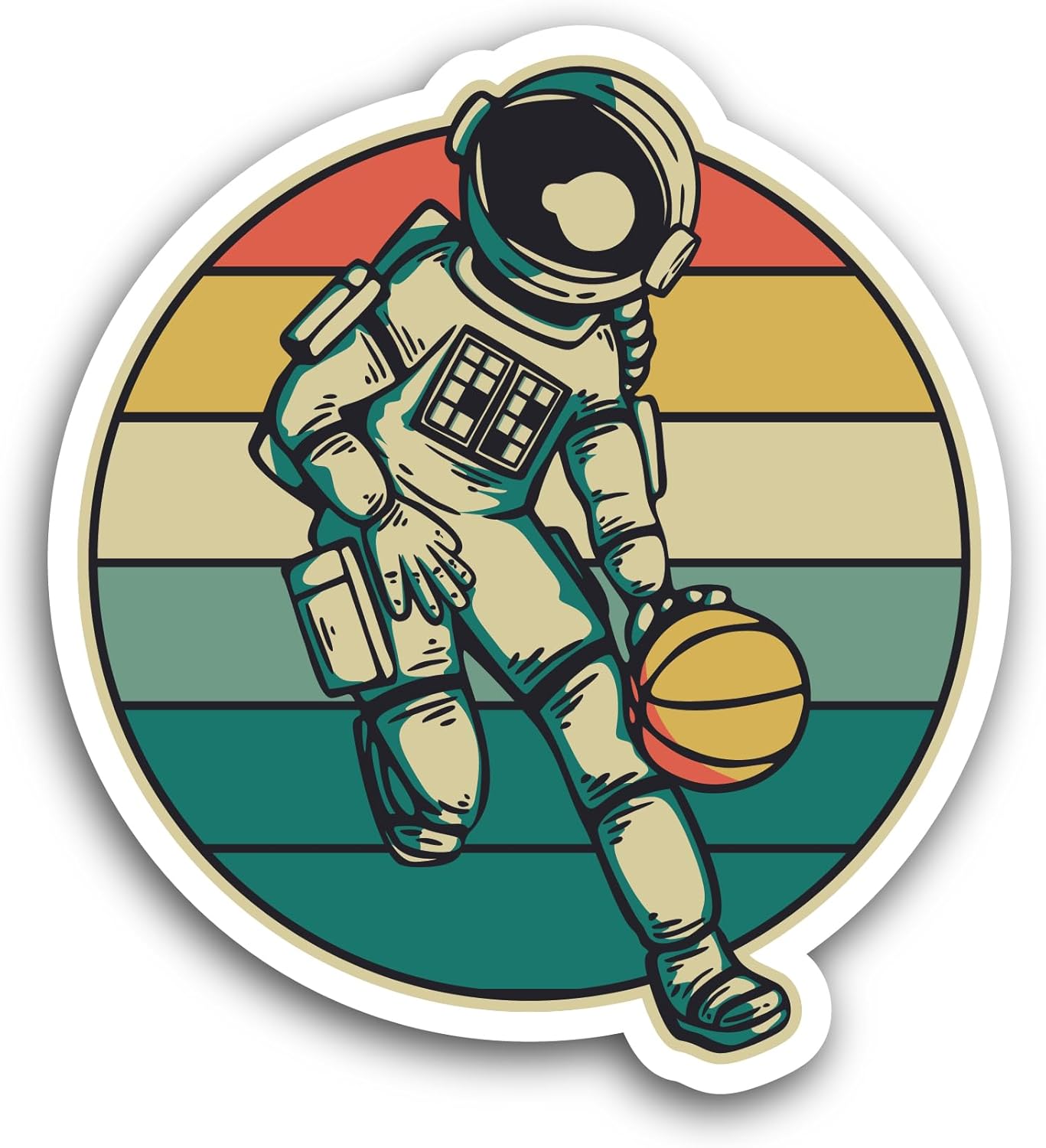 2 (Pieces) 3" and 5" Astronaut Playing Basketball Sticker, Waterproof Vinyl Decals for Many Purpose Like Cars, Trucks, Laptops, Phones, Windows and More