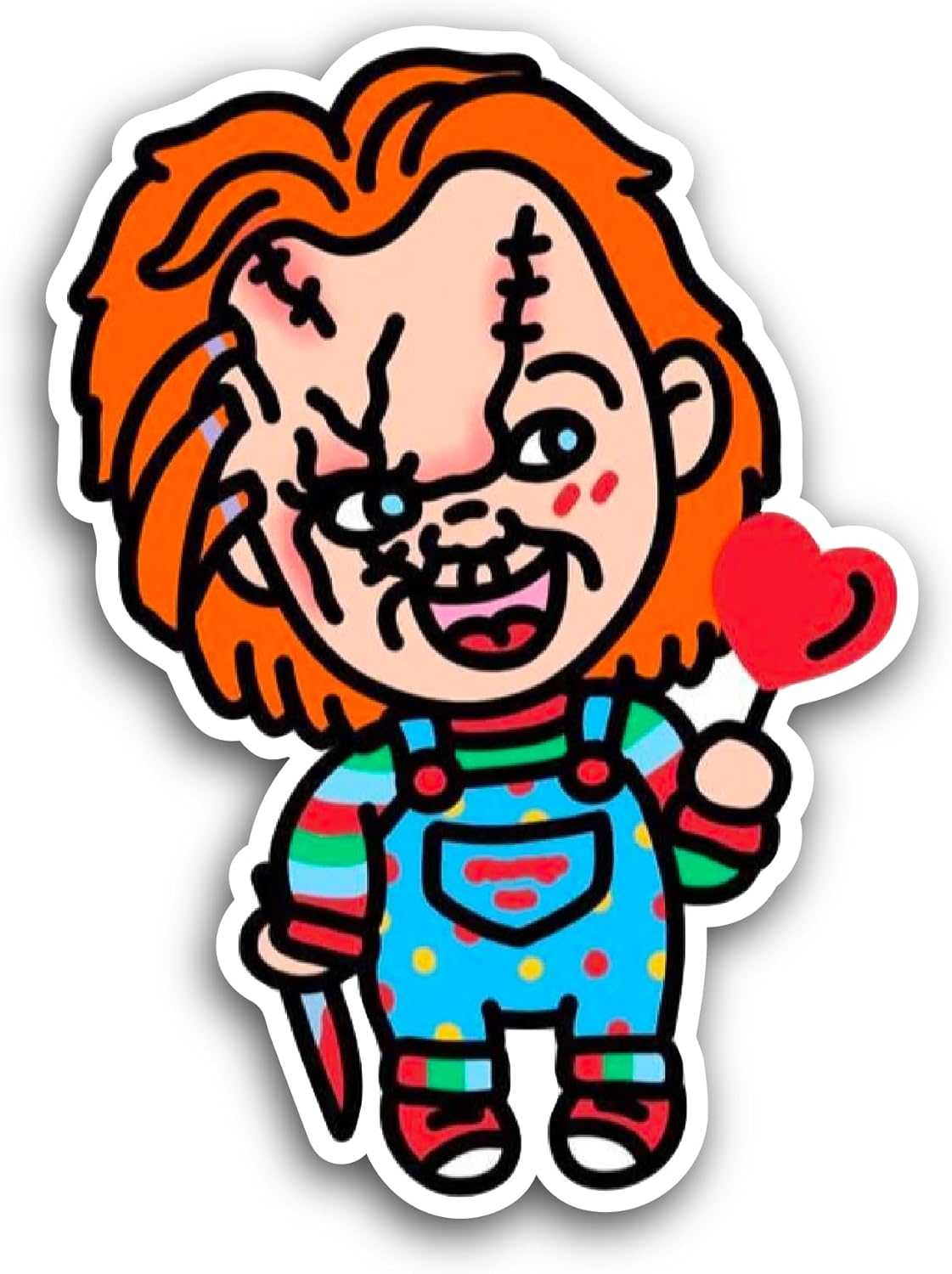 2 (Pieces) 3" and 5" Cartoon Chucky Sticker, Waterproof Vinyl Decals for Many Purpose Like Cars, Trucks, Laptops, Phones, Windows and More