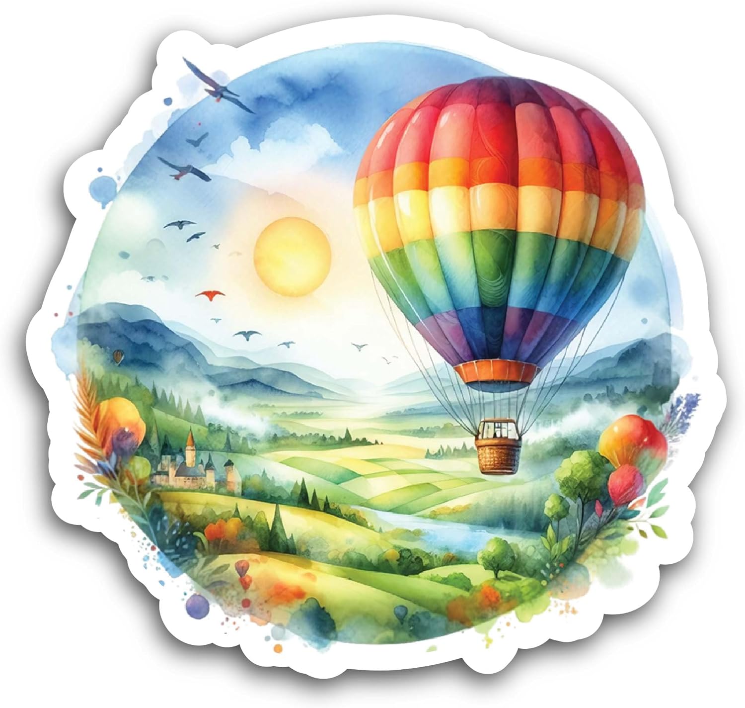2 (Pieces) 3" and 5" Colorful Hot Air Balloon Sticker, Waterproof Vinyl Decals for Many Purpose Like Cars, Trucks, Laptops, Phones, Windows and More