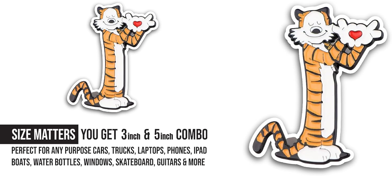 2 (Pieces) 3" and 5" Cute Tiger Sticker, Waterproof Vinyl Decals for Many Purpose Like Cars, Trucks, Laptops, Phones, Windows and More