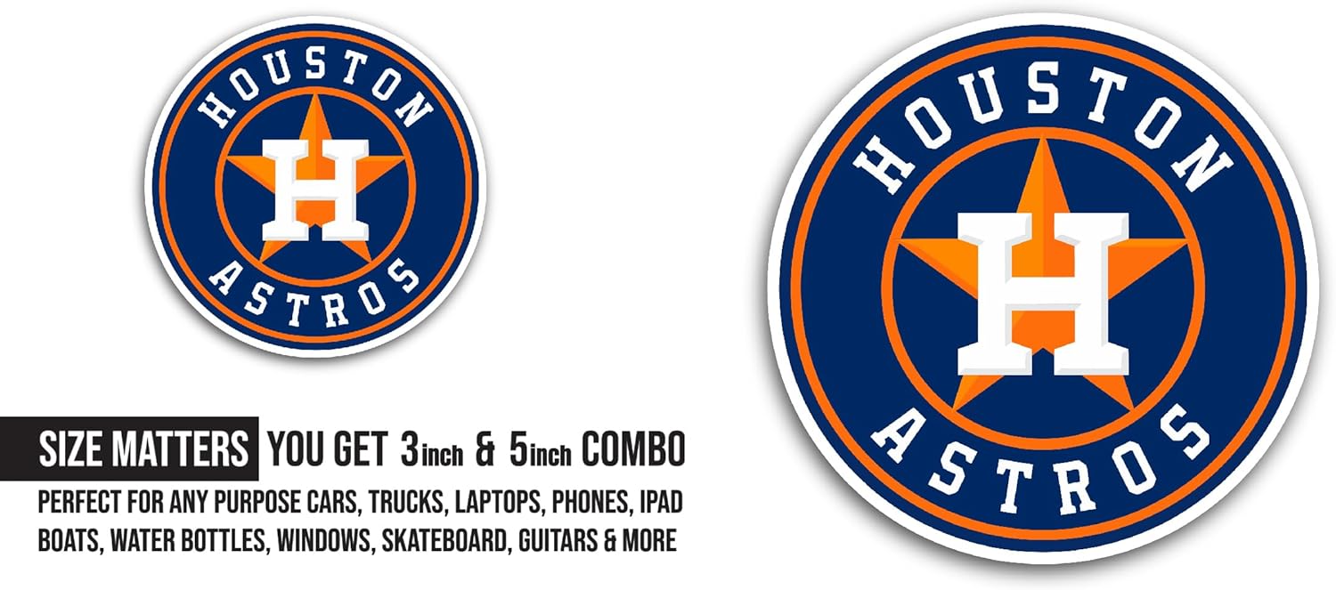 2 (Pieces) 3" and 5" H0uston Astros Sticker, Waterproof Vinyl Decals for Many Purpose Like Cars, Trucks, Laptops, Phones, Windows and More