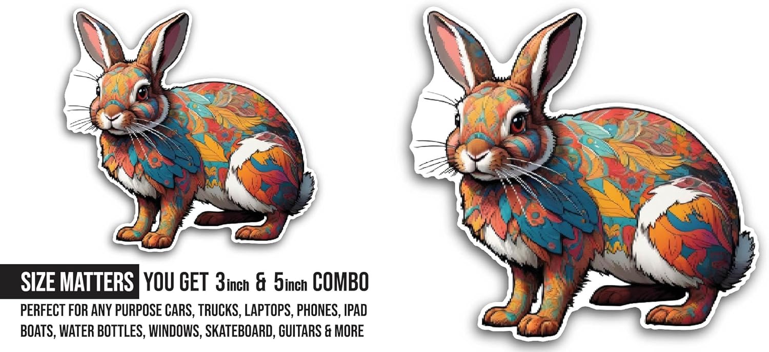 2 (Pieces) 3" and 5" Close Up of A Colorful Elephant Sticker, Waterproof Vinyl Decals for Many Purpose Like Cars, Trucks, Laptops, Phones, Windows and More