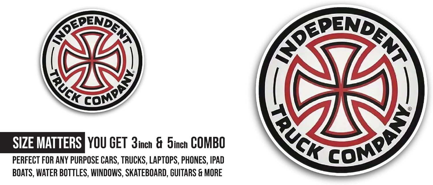 2 (Pieces) 3" and 5" Independent Truck Company Sticker, Waterproof Vinyl Decals for Many Purpose Like Cars, Trucks, Laptops, Phones, Windows and More