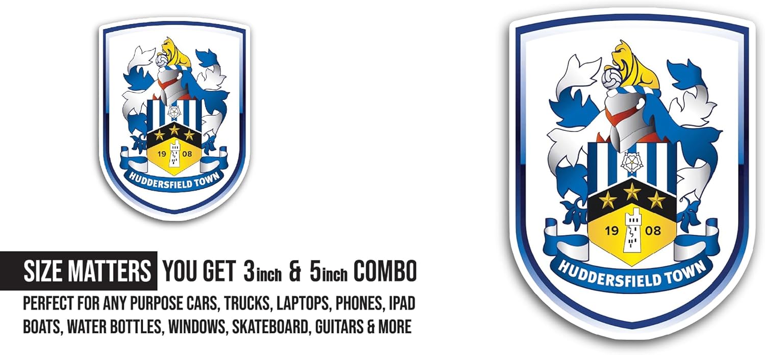 2 (Pieces) 3" and 5" Hudd3rsfield Town Sticker, Waterproof Vinyl Decals for Many Purpose Like Cars, Trucks, Laptops, Phones, Windows and More