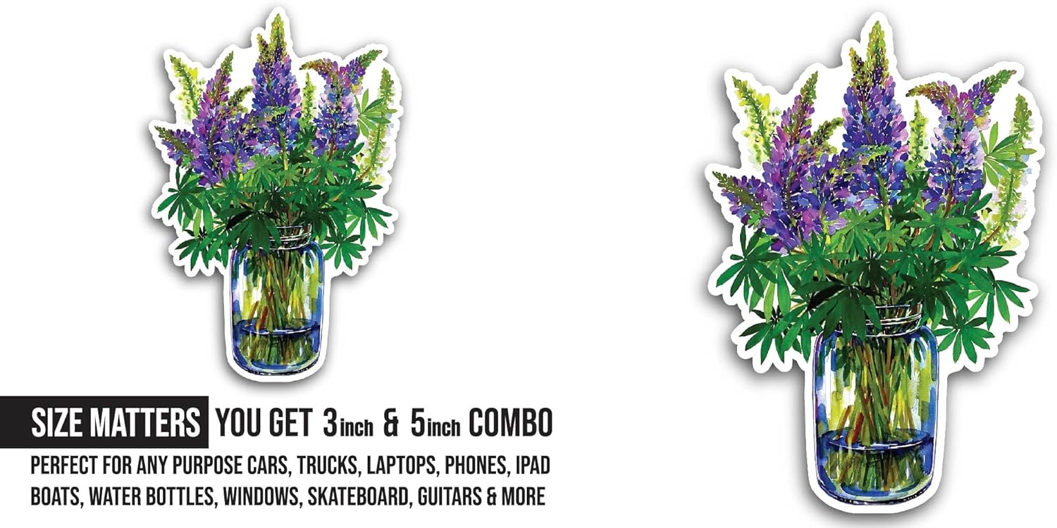 2 (Pieces) 3" and 5" Lupine Flowers Sticker, Waterproof Vinyl Decals for Many Purpose Like Cars, Trucks, Laptops, Phones, Windows and More
