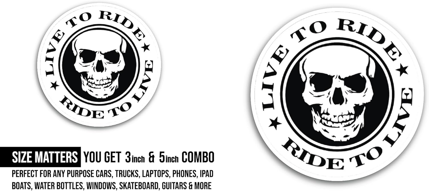 2 (Pieces) 3" and 5" Live to Ride Sticker, Waterproof Vinyl Decals for Many Purpose Like Cars, Trucks, Laptops, Phones, Windows and More