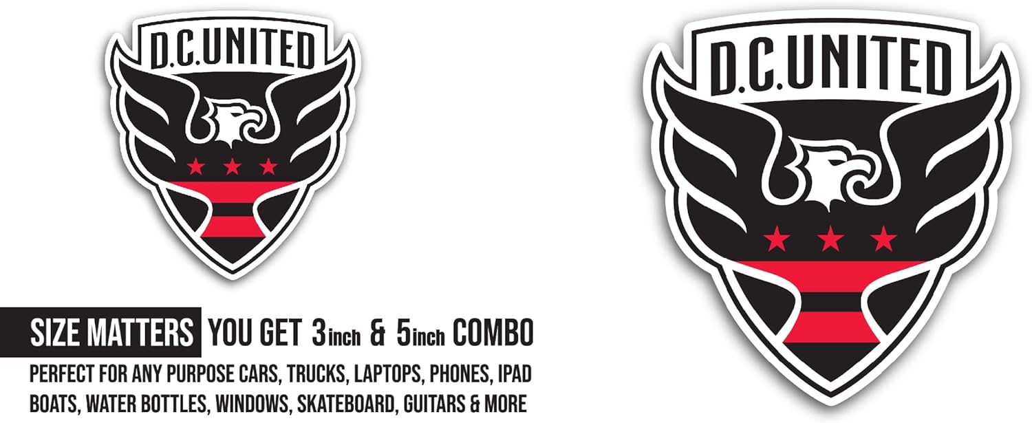 2 (Pieces) 3" and 5" Dc United Sp0rts Sticker, Waterproof Vinyl Decals for Many Purpose Like Cars, Trucks, Laptops, Phones, Windows and More