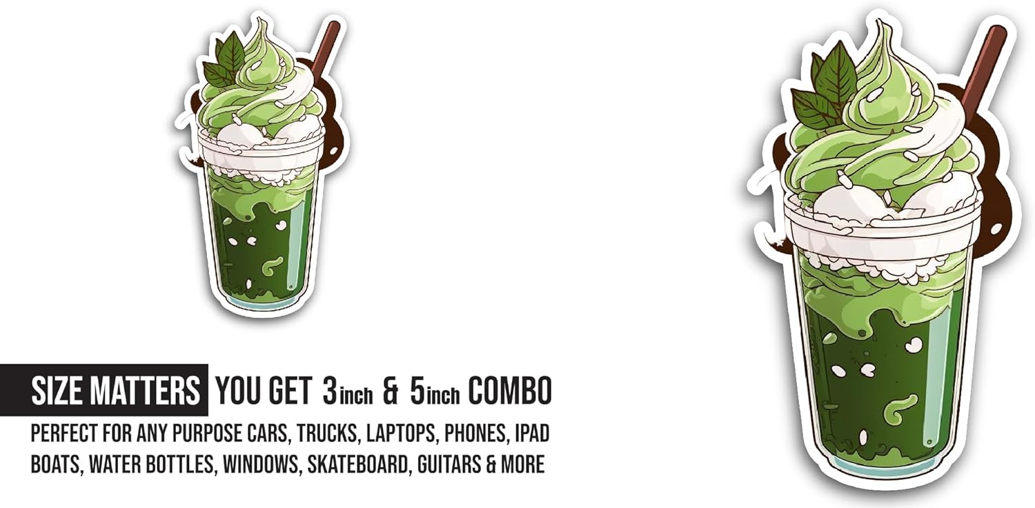 2 (Pieces) 3" and 5" Green Milkshake Sticker, Waterproof Vinyl Decals for Many Purpose Like Cars, Trucks, Laptops, Phones, Windows and More