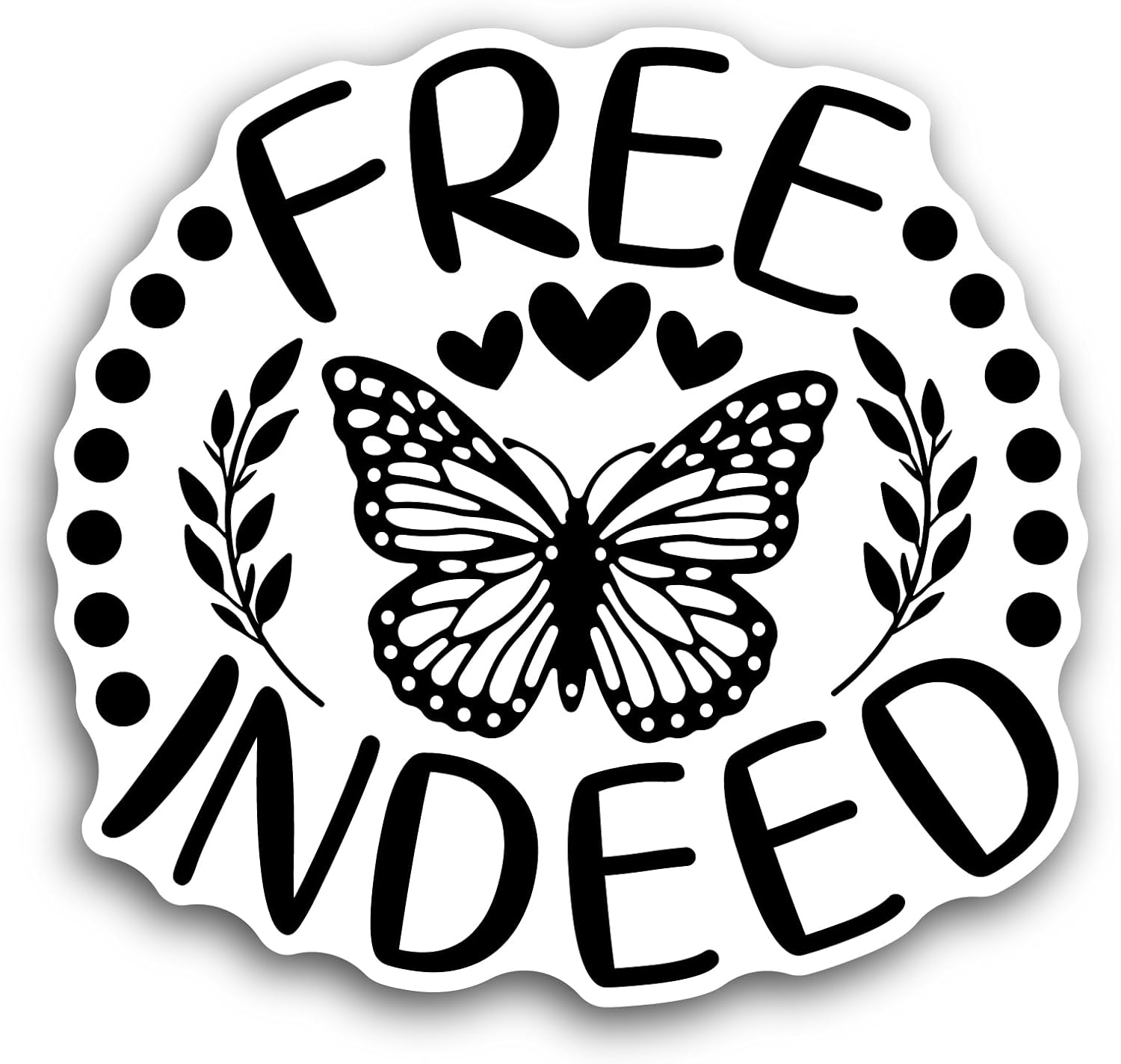 2 (Pieces) 3" and 5" Free Indeed Text with Butterfly Sticker, Waterproof Vinyl Decals for Many Purpose Like Cars, Trucks, Laptops, Phones, Windows and More