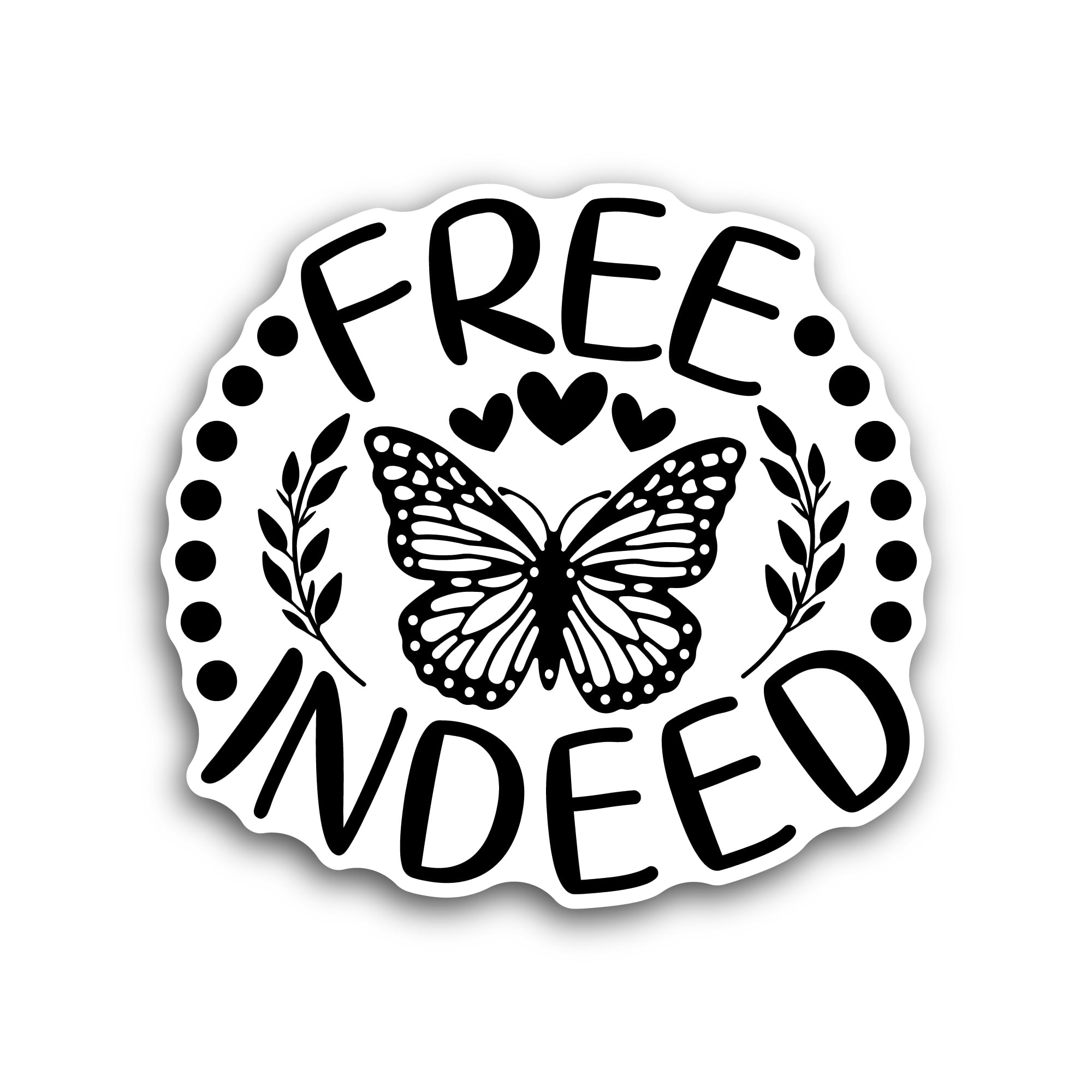 2 (Pieces) 3" and 5" Free Indeed Text with Butterfly Sticker, Waterproof Vinyl Decals for Many Purpo