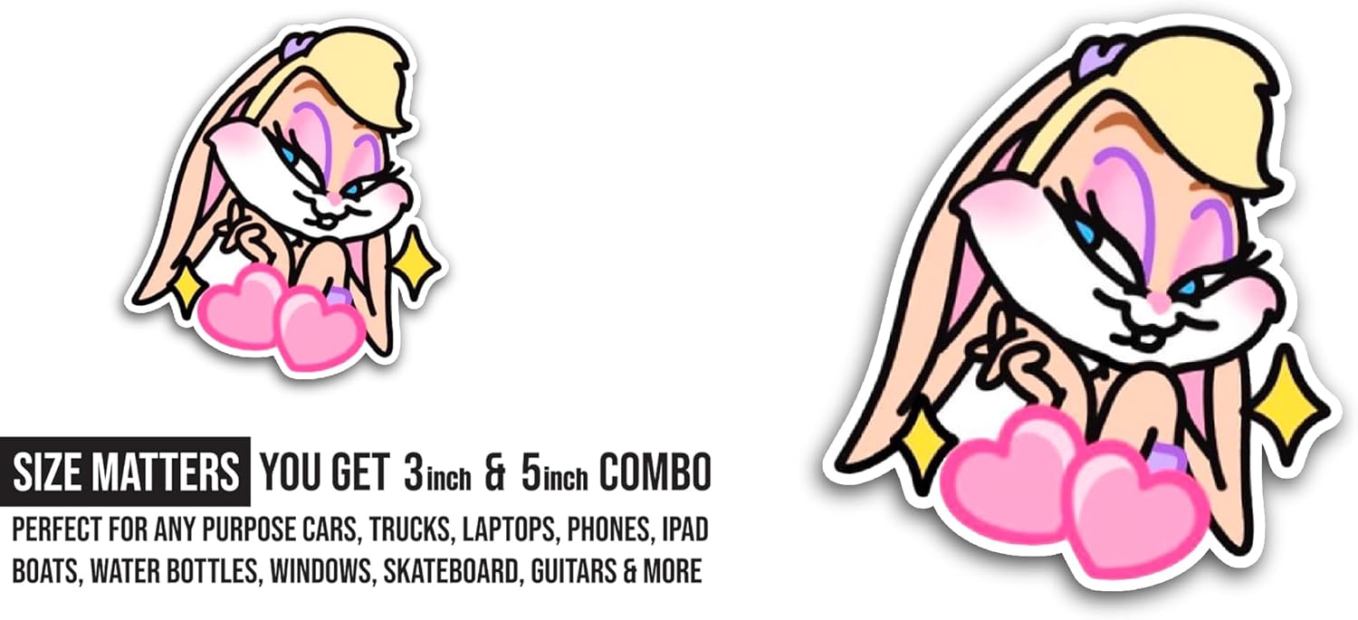 2 (Pieces) 3" and 5" L0la Bunny Sticker, Waterproof Vinyl Decals for Many Purpose Like Cars, Trucks, Laptops, Phones, Windows and More