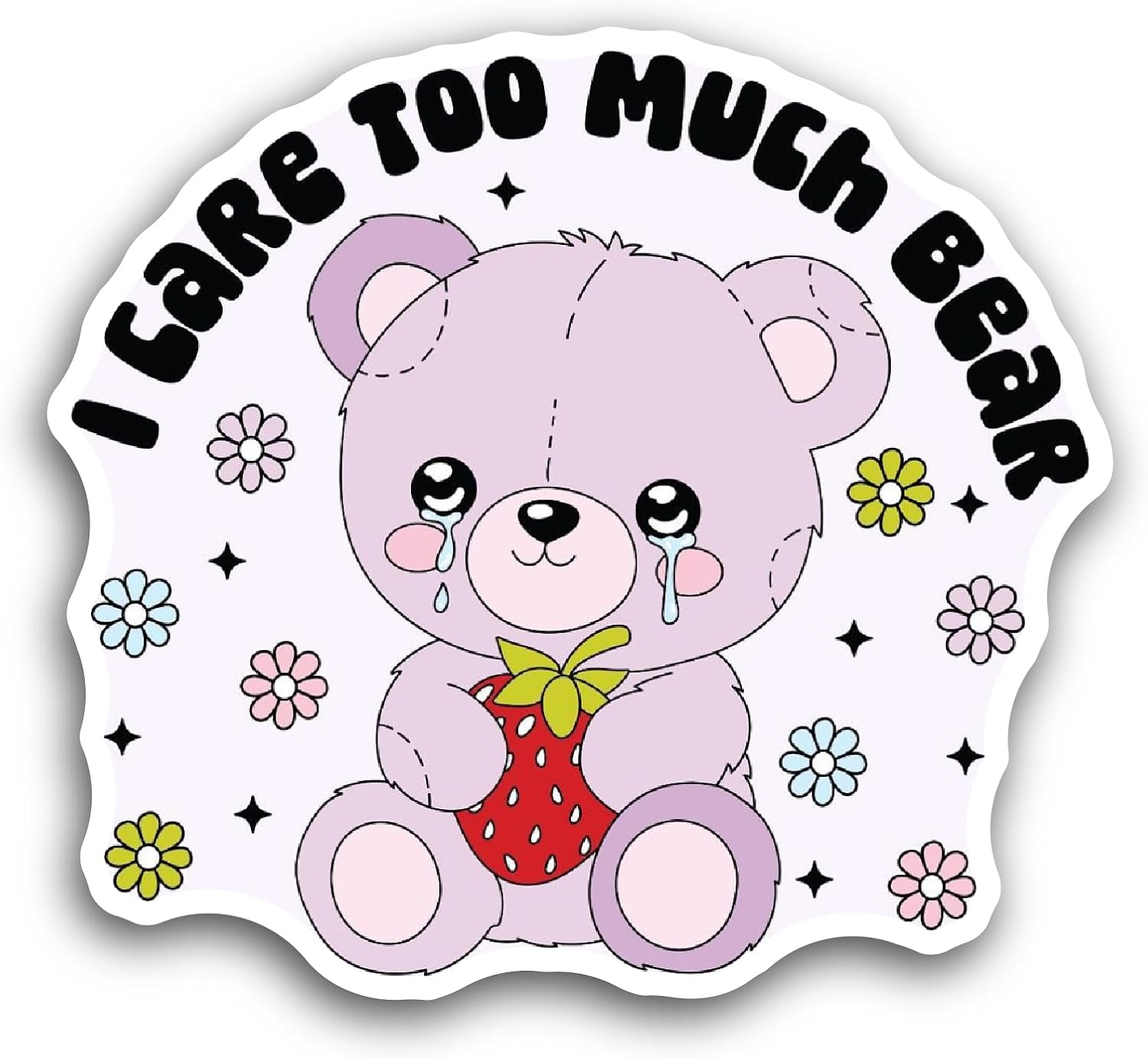 2 (Pieces) 3" and 5" I Care Too Much Bear Sticker, Waterproof Vinyl Decals for Many Purpose Like Cars, Trucks, Laptops, Phones, Windows and More