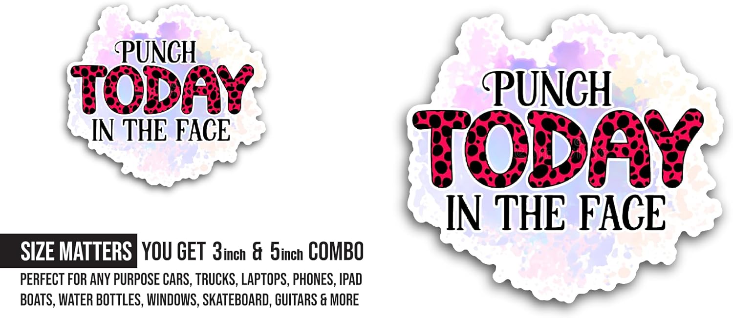 2 (Pieces) 3" and 5" Punch Today in The Face Sticker, Waterproof Vinyl Decals for Many Purpose Like Cars, Trucks, Laptops, Phones, Windows and More
