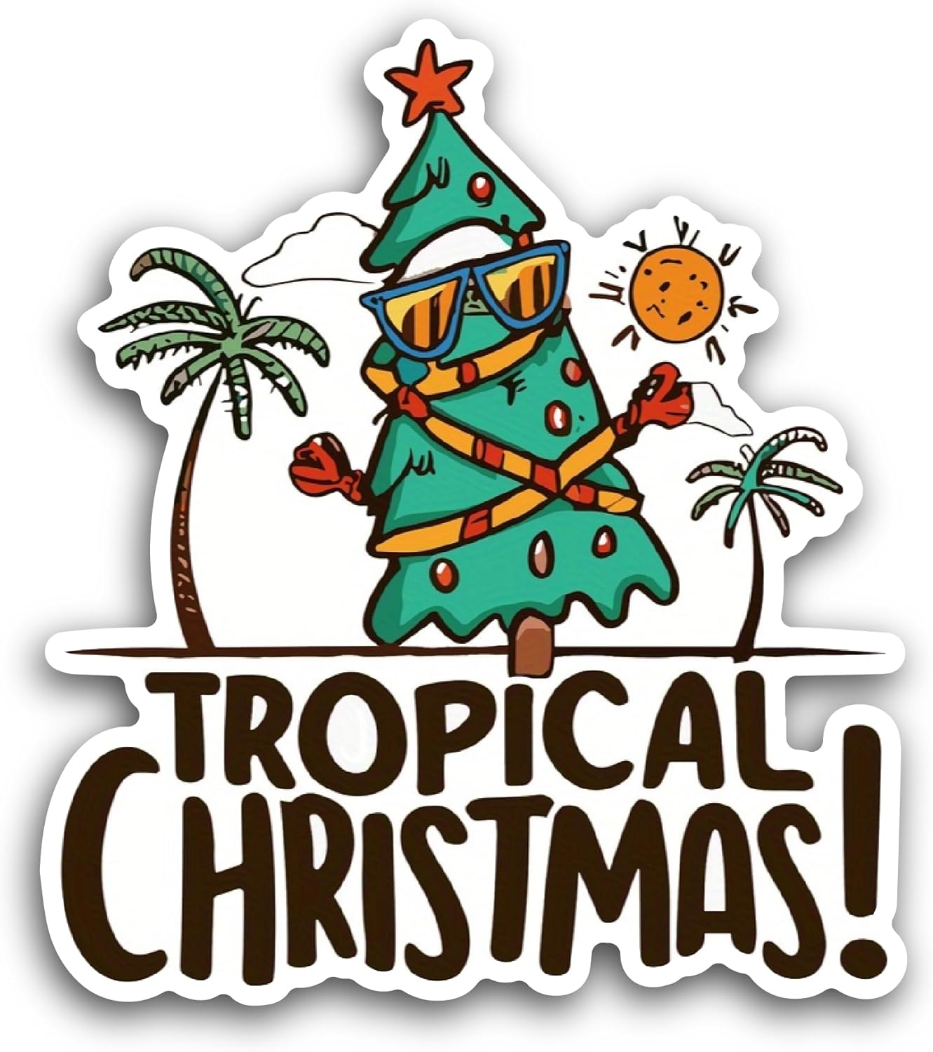 2 (Pieces) 3" and 5" Tropical Christmas Sticker, Waterproof Vinyl Decals for Many Purpose Like Cars, Trucks, Laptops, Phones, Windows and More