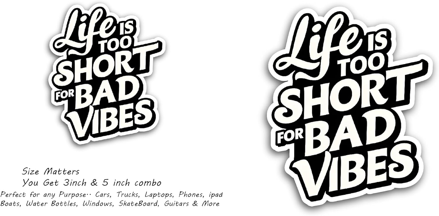 2 (Pieces) 3" and 5" Black and White Text Sticker, Waterproof Vinyl Decals for Many Purpose Like Cars, Trucks, Laptops, Phones, Windows and More