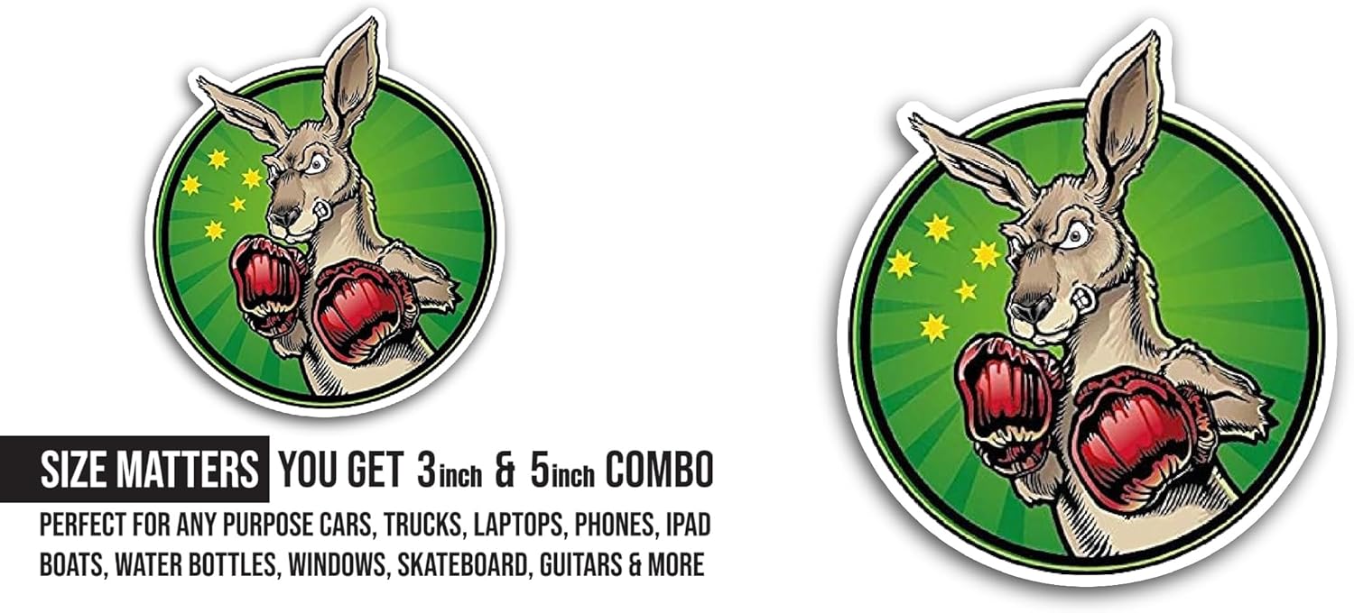2 (Pieces) 3" and 5" Boxing Kangaroo Sticker, Waterproof Vinyl Decals for Many Purpose Like Cars, Trucks, Laptops, Phones, Windows and More