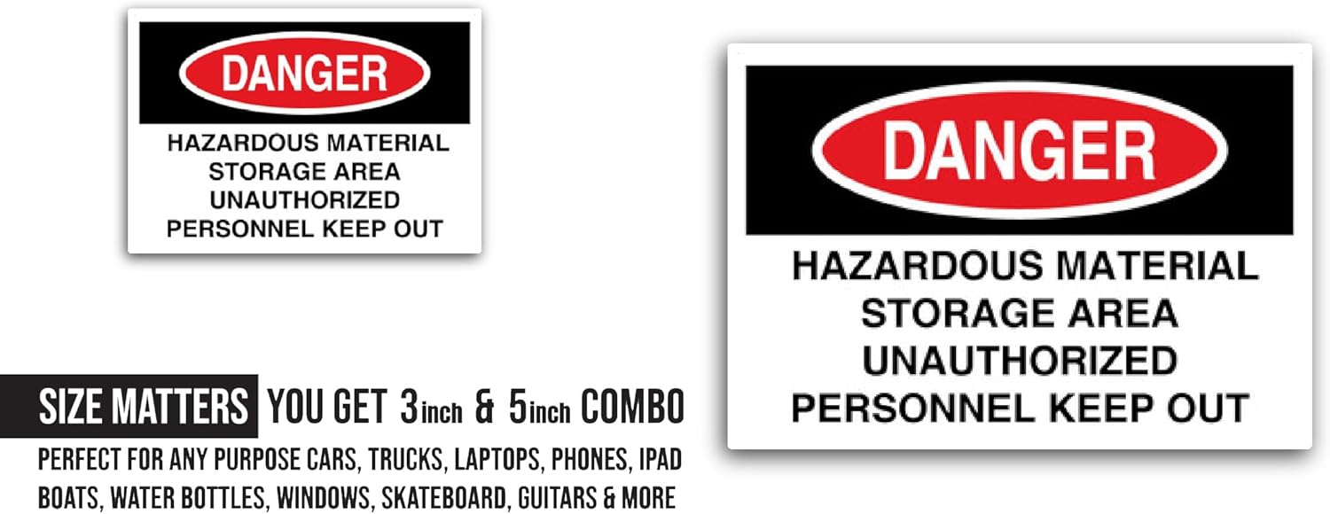 2 (Pieces) 3" and 5" Hazardous Material Storage Area Unauthorized Personnel Keep Out Sign Sticker, Waterproof Vinyl Decals for Many Purpose Like Cars, Trucks, Laptops, Phones, Windows and More