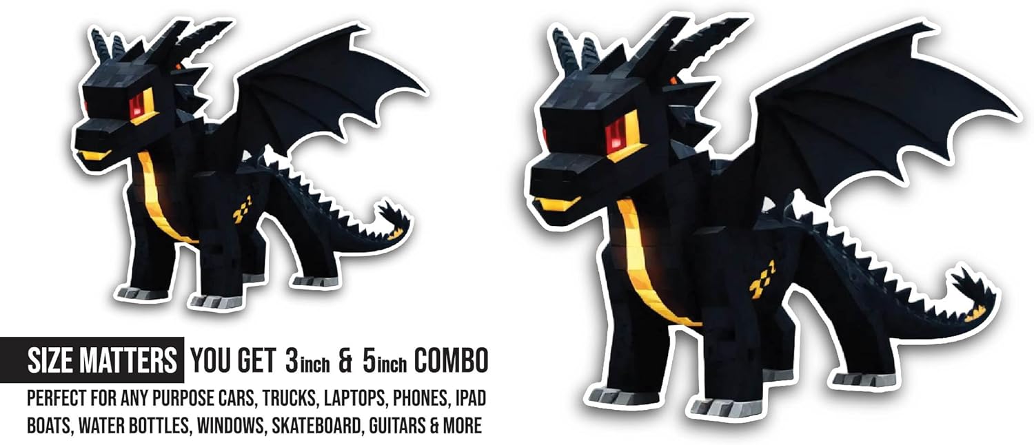 2 (Pieces) 3" and 5" Black Dragon Sticker, Waterproof Vinyl Decals for Many Purpose Like Cars, Trucks, Laptops, Phones, Windows and More