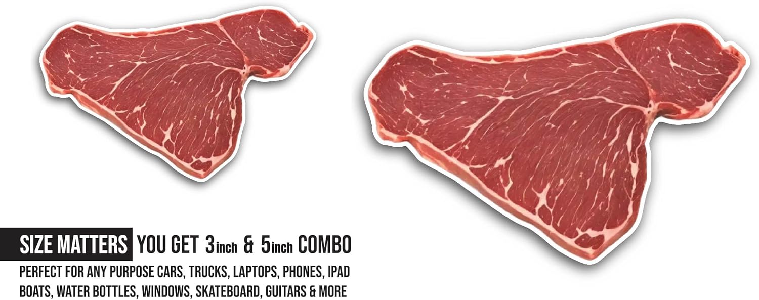 2 (Pieces) 3" and 5" Beef Slice Sticker, Waterproof Vinyl Decals for Many Purpose Like Cars, Trucks, Laptops, Phones, Windows and More