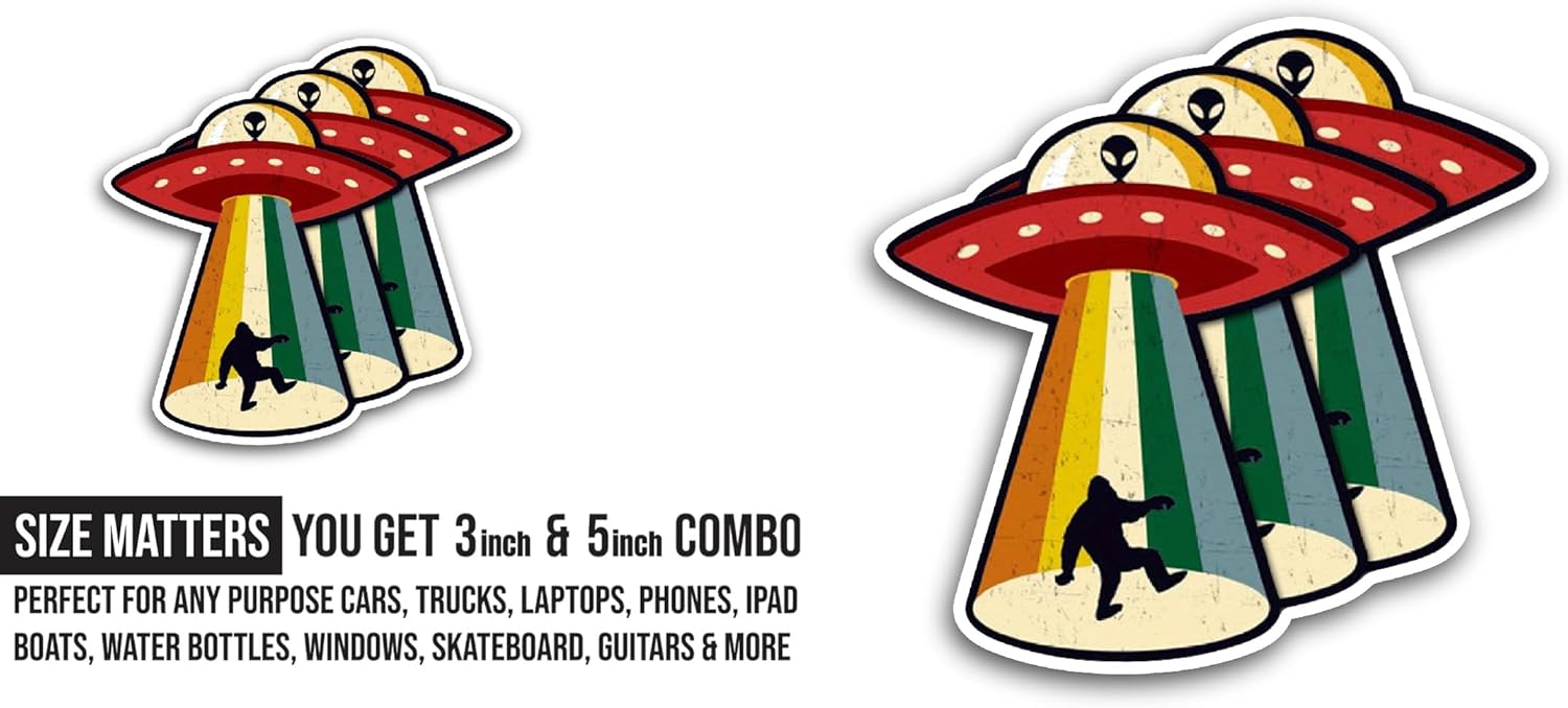 2 (Pieces) 3" and 5" Spaceship Sticker, Waterproof Vinyl Decals for Many Purpose Like Cars, Trucks, Laptops, Phones, Windows and More
