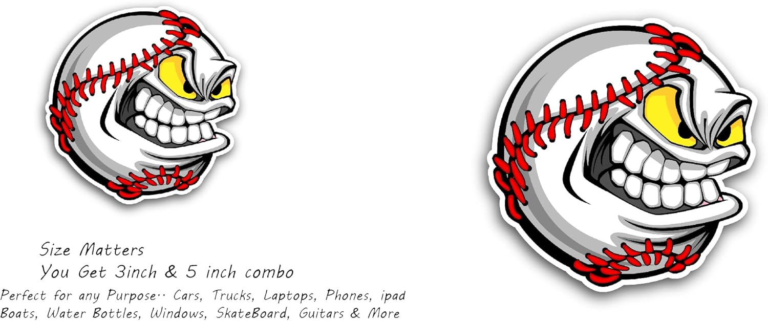 2 (Pieces) 3" and 5" Baseball Vinyl Decals Sticker, Waterproof Vinyl Decals for Many Purpose Like Cars, Trucks, Laptops, Phones, Windows and More