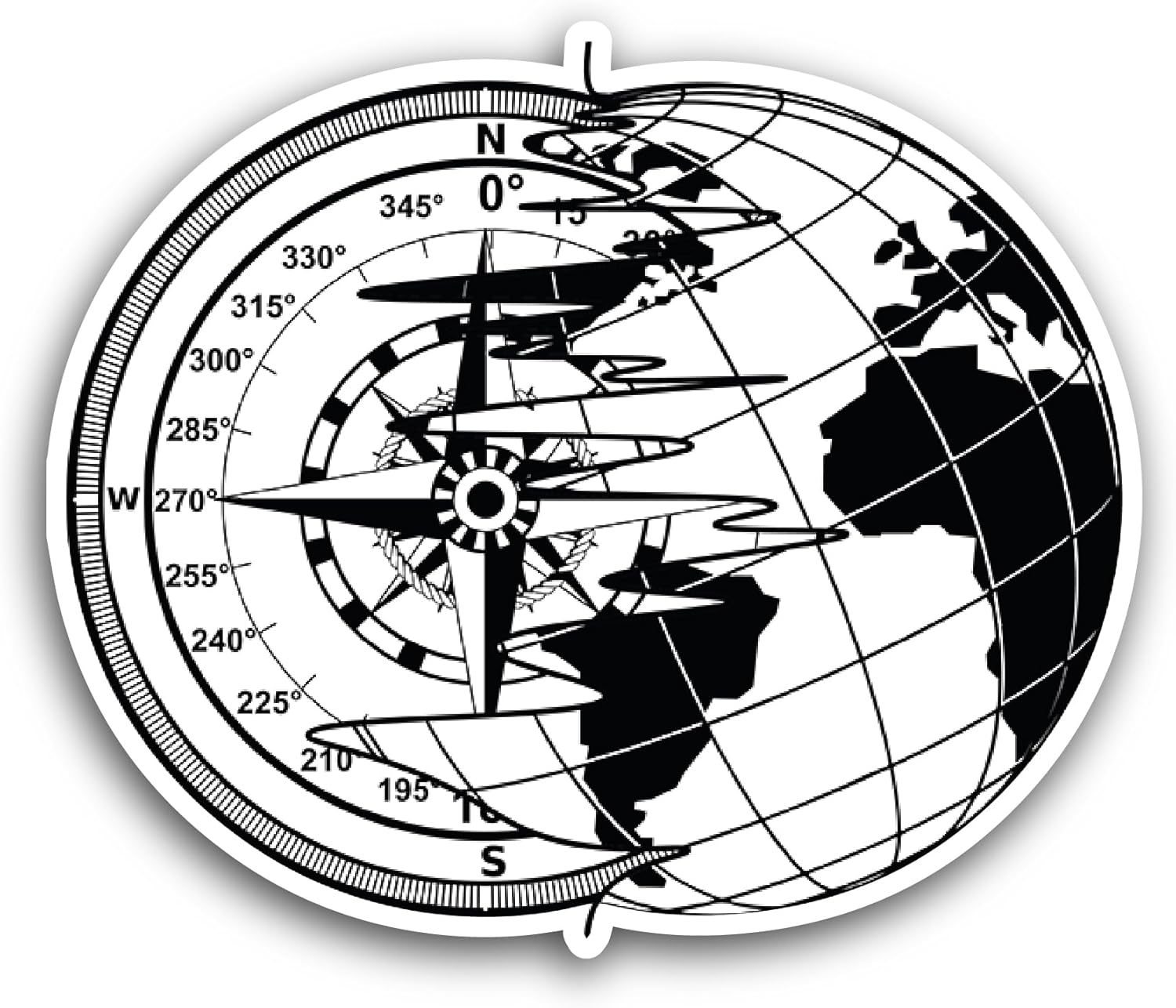 2 (Pieces) 3" and 5" Compass Globe Sticker, Waterproof Vinyl Decals for Many Purpose Like Cars, Trucks, Laptops, Phones, Windows and More