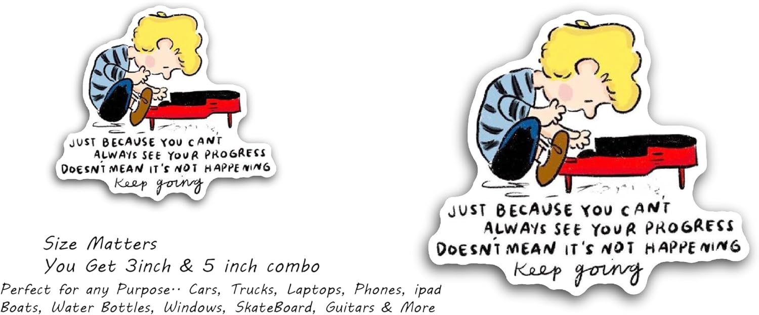 2 (Pieces) 3" and 5" Boy and Piano Cartoon Sticker, Waterproof Vinyl Decals for Many Purpose Like Cars, Trucks, Laptops, Phones, Windows and More