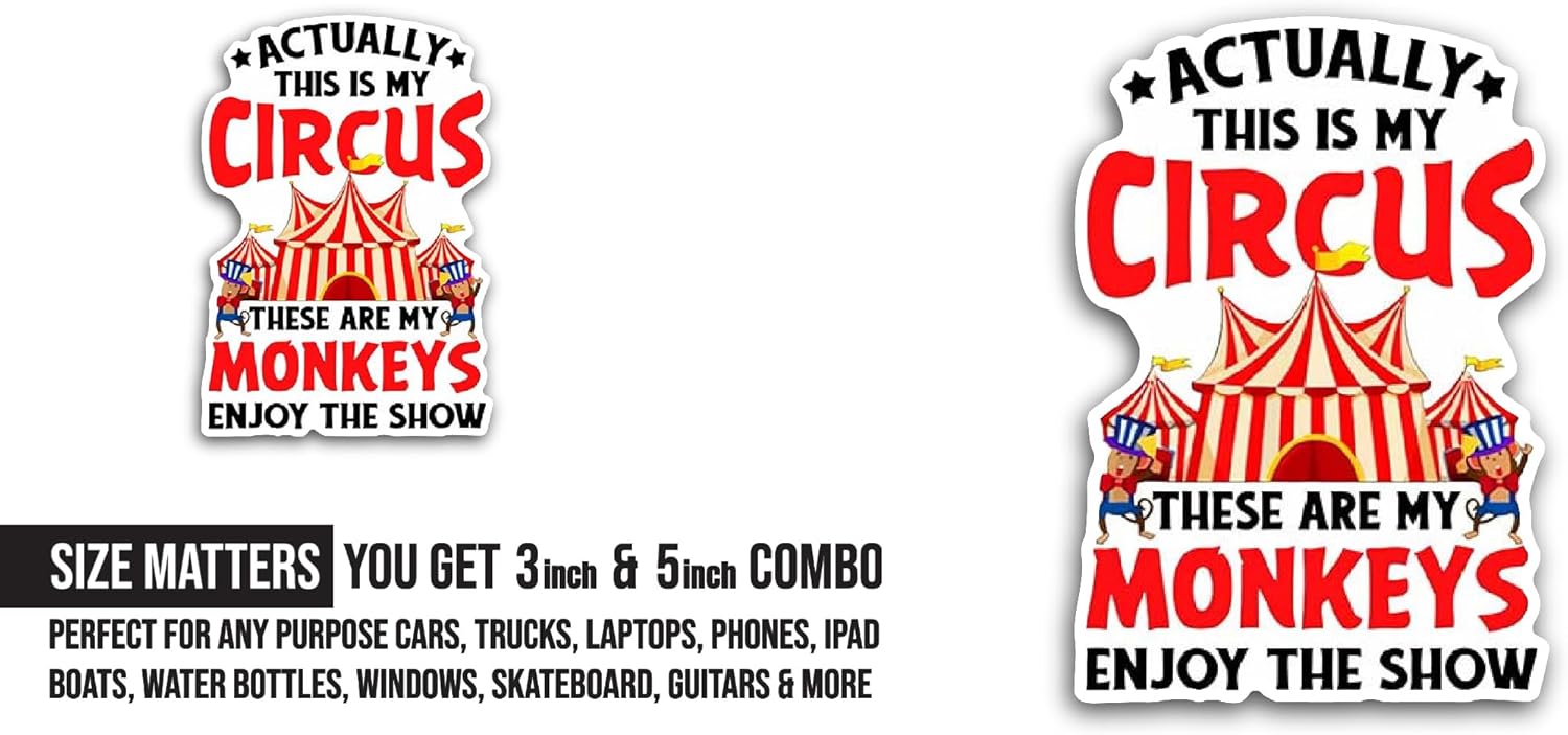 2 (Pieces) 3" and 5" Circus Sticker, Waterproof Vinyl Decals for Many Purpose Like Cars, Trucks, Laptops, Phones, Windows and More